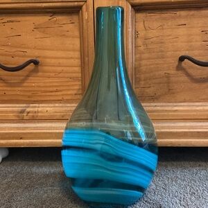 Vintage Blue Glass Flower Vase Guc 13" tall